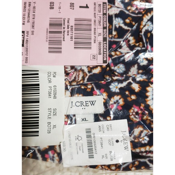 NWT J. Crew V Neck Button Front Shirt - Navy Size XL - Picture 6 of 10